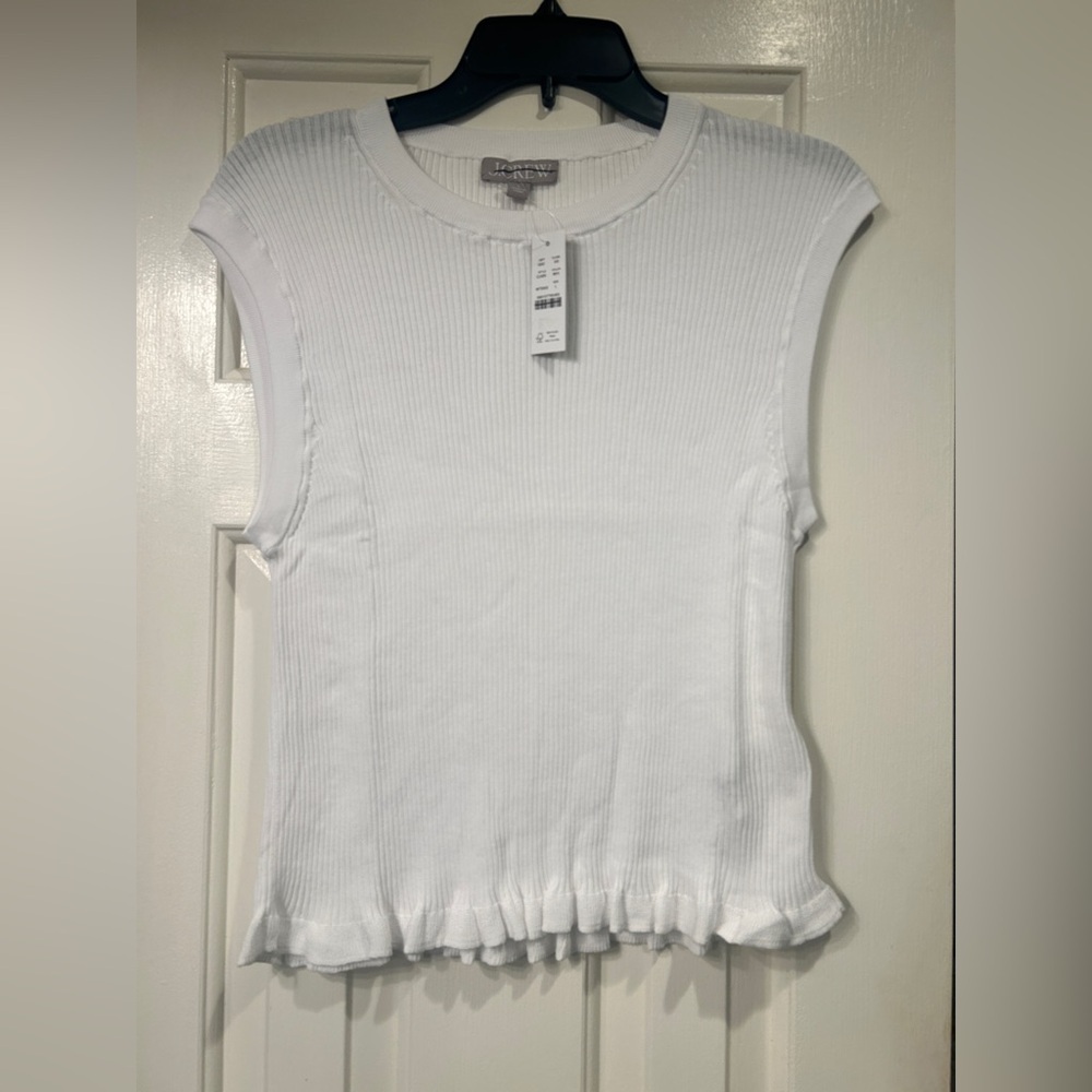 NWT J. Crew Ruffle-trim shell tank top in premium ultra-fine cotton Size L - Picture 2 of 9
